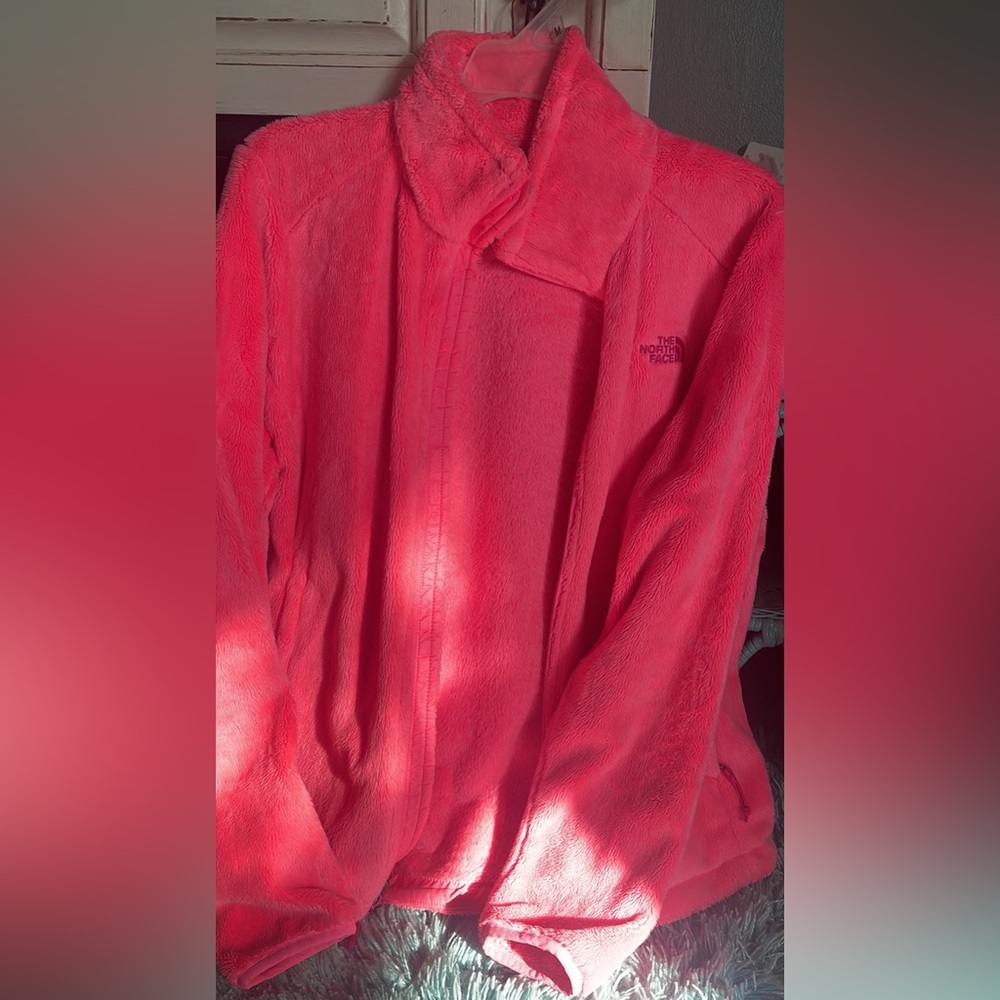 North face furry zip up. Neon pink, Barely worn size medium
